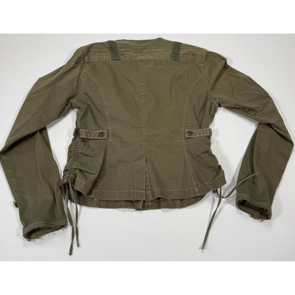 Plugg Utility Jacket Womens L Olive Green Military Button Up Distressed Y2K - Picture 2 of 16